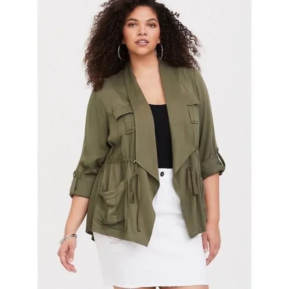 Torrid Olive Green Draped Utility Jacket